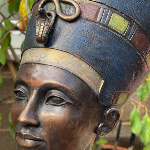 Nefertiti Coloured Bronze Sculpture Face Angle