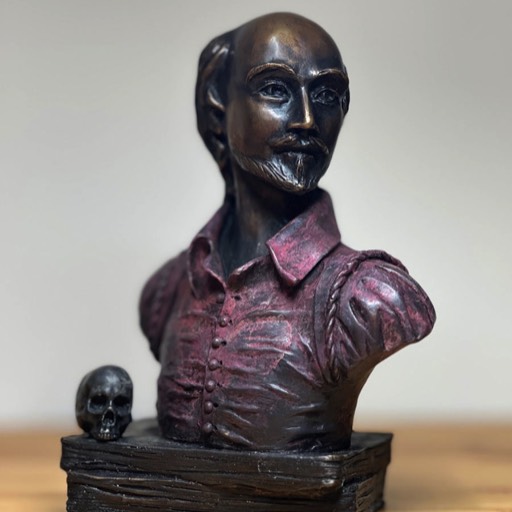 Shakespeare Small Bordeaux Red Coloured Bronze Sculpture Front