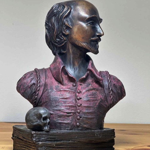 Shakespeare Small Bordeaux Red Coloured Bronze Sculpture Front Side