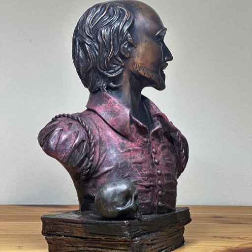 Shakespeare Small Bordeaux Red Coloured Bronze Sculpture Right Side