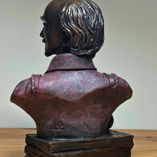 Shakespeare Small Bordeaux Red Coloured Bronze Sculpture Back