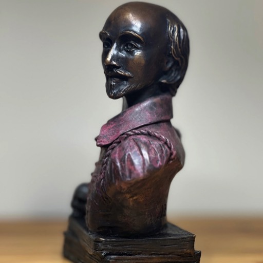 Shakespeare Small Bordeaux Red Coloured Bronze Sculpture Left