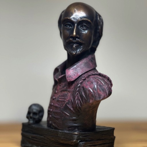 Shakespeare Small Bordeaux Red Coloured Bronze Sculpture Front Left