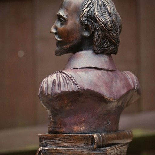 William Shakespeare Coloured Red Bronze Sculpture Back Right