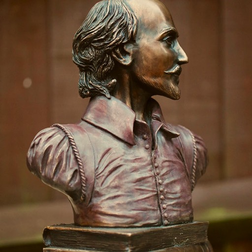 William Shakespeare Coloured Red Bronze Sculpture Front Left