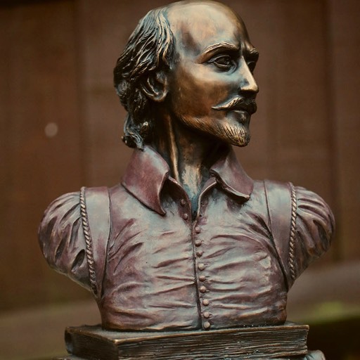 William Shakespeare Coloured Red Bronze Sculpture Front