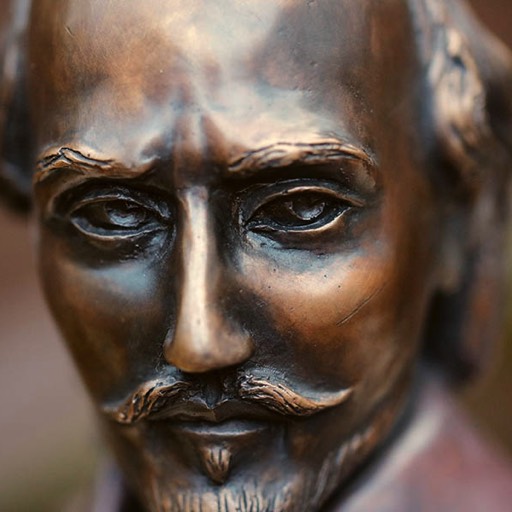 William Shakespeare Coloured Red Bronze Sculpture Face Detail