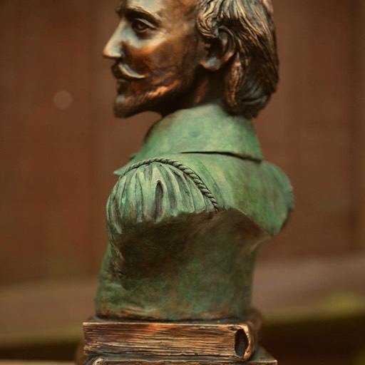 William Shakespeare Coloured Green Bronze Sculpture Right