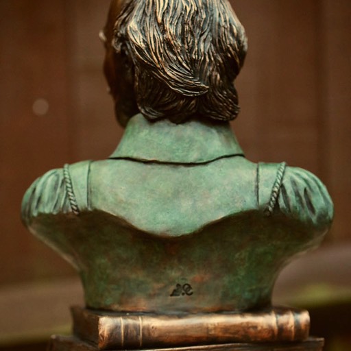 William Shakespeare Coloured Green Bronze Sculpture Back