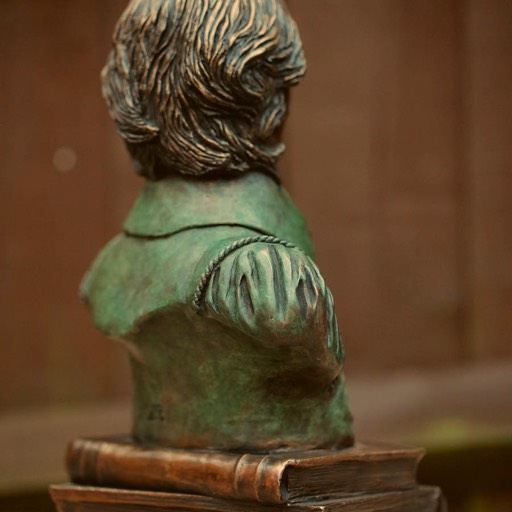 William Shakespeare Coloured Green Bronze Sculpture Back Left