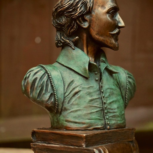 William Shakespeare Coloured Green Bronze Sculpture Left Angle