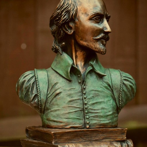 William Shakespeare Coloured Green Bronze Sculpture Front