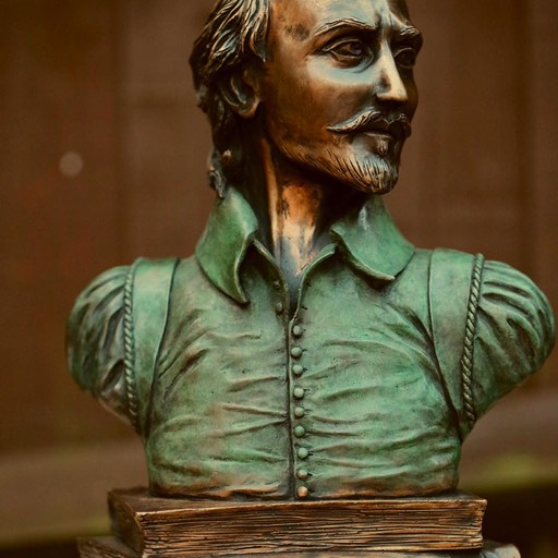 William Shakespeare Coloured Green Bronze Sculpture Front Center