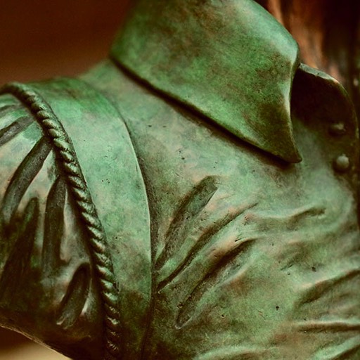 William Shakespeare Coloured Green Bronze Sculpture Shoulder Detail