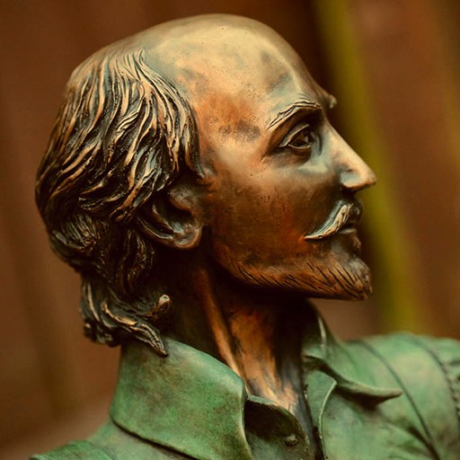 William Shakespeare Coloured Green Bronze Sculpture Head Angle