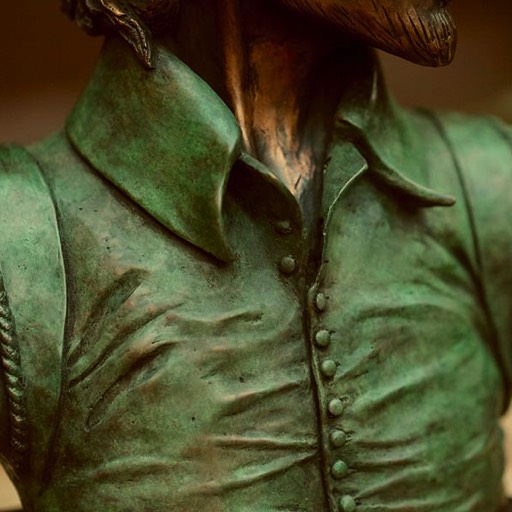 William Shakespeare Coloured Green Bronze Sculpture Bust Detail