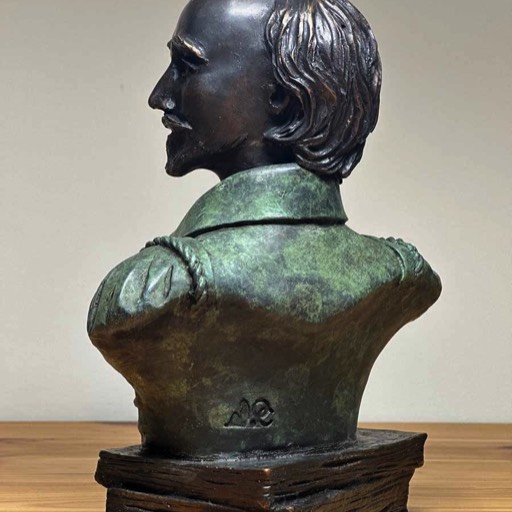 Shakespeare Small Forest Green Coloured Bronze Sculpture Back Left