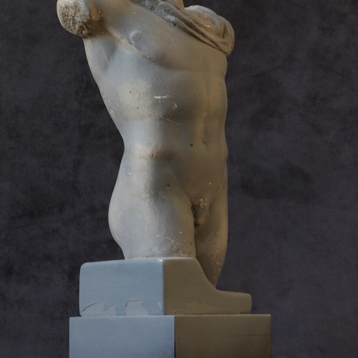 Torso of Hermes Grey Poured  Marble Sculpture Front