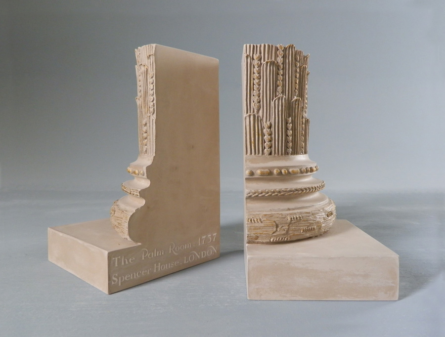 Purchase The Palm Room Pillars, Spencer House England, Mirrored Pair of Bookends, handmade in plaster by Timothy Richards.