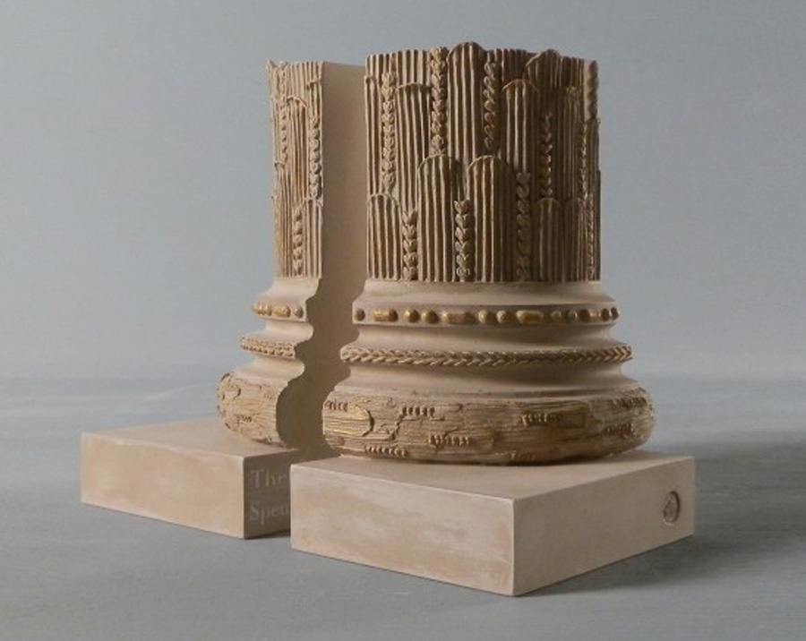 Purchase The Palm Room Pillars, Spencer House England, Mirrored Pair of Bookends, handmade in plaster by Timothy Richards.