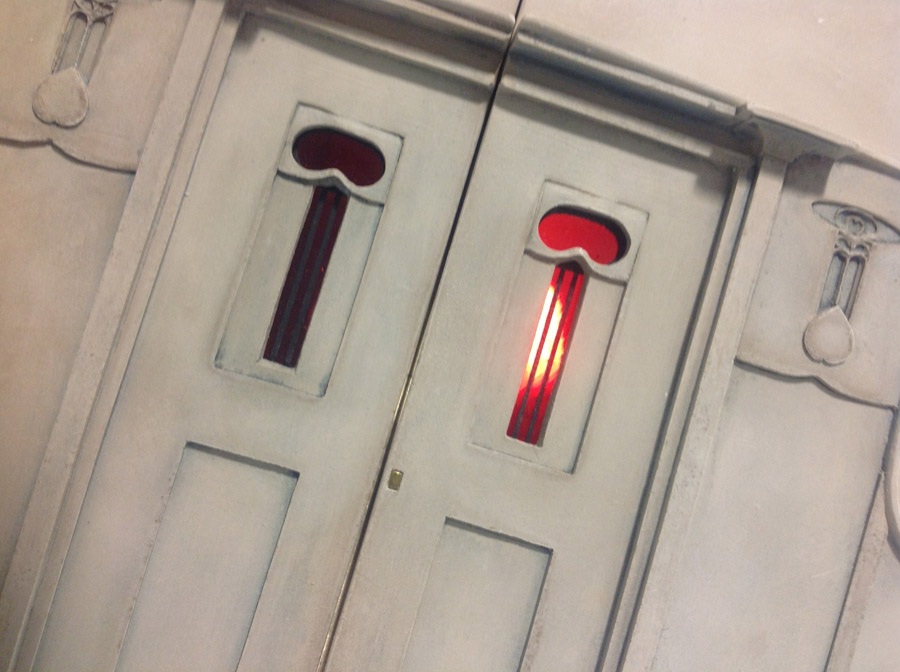 Purchase The Charles Rennie Mackintosh Queens Cross Church Doorway in Glasgow Scotland, Mirrored Pair of Bookends, handmade in plaster by Timothy Richards.