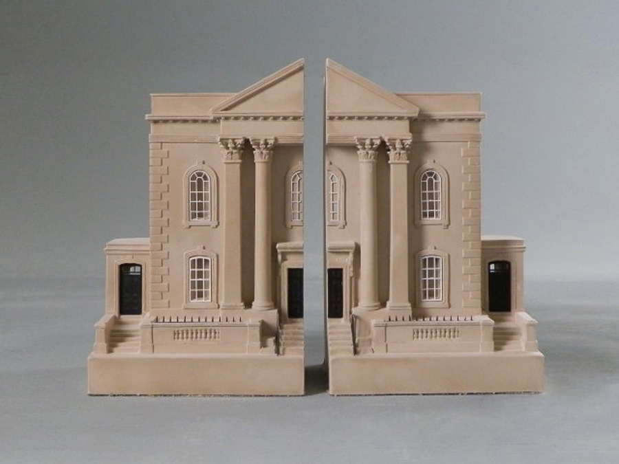 Purchase Queen Anne House Bath, England, Mirrored Pair of Bookends, handmade in plaster by Timothy Richards.