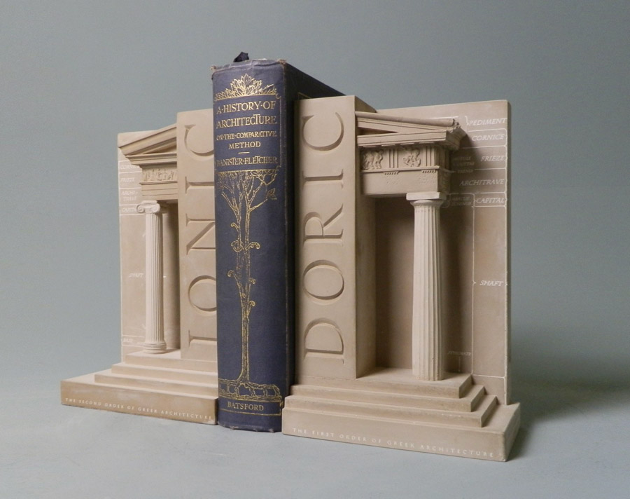 Purchase The Three Orders of Architecture bookends Ionic-Doric, handmade in plaster by Timothy Richards.